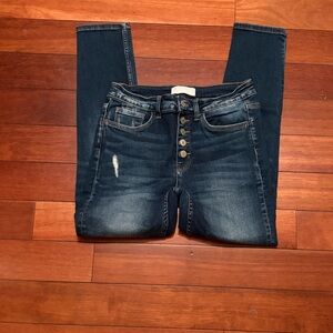 VERVET Women's Dark Blue High-Rise Skinny Jeans with Button-Fly